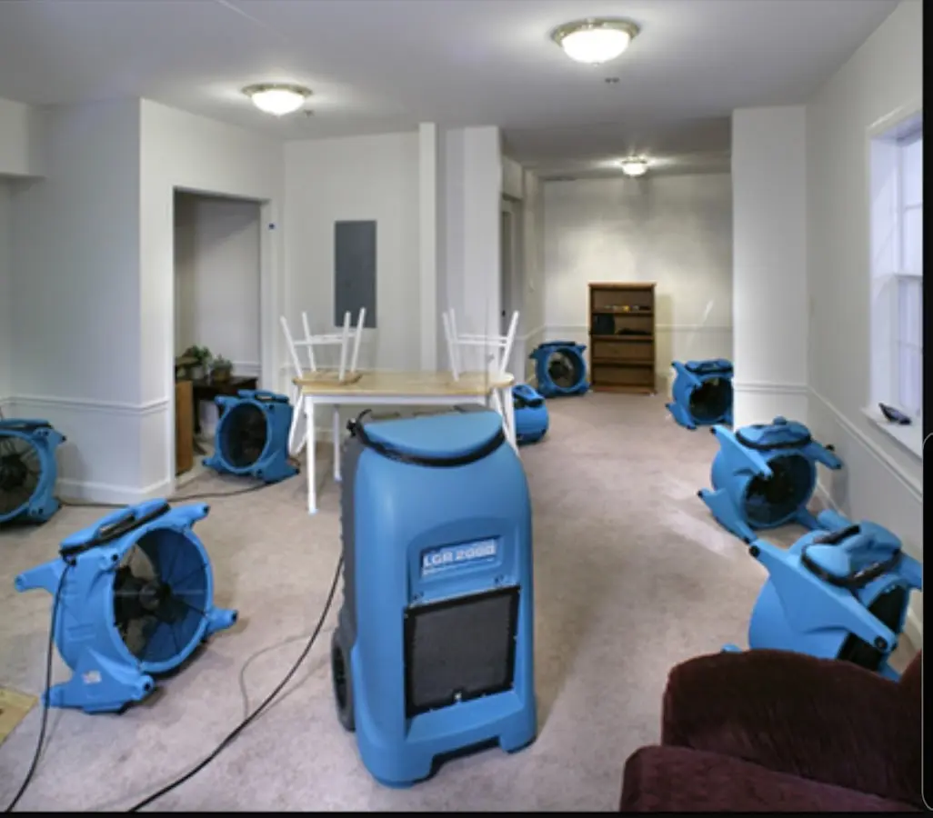 Air movers and dehumidifier setup for Water Extraction & Removal in Rantoul